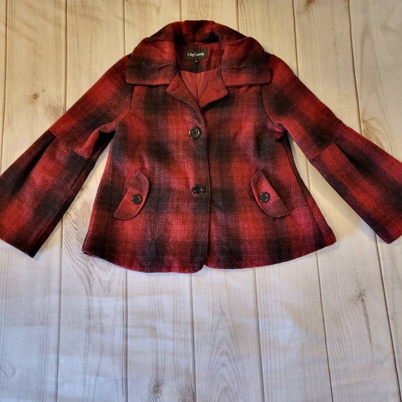 Oleg Cassini Vintage Style Oversize Women’s Coat Red & Black Plaid - Picture 3 of 6